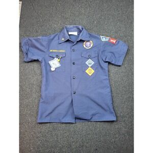 Boy Scouts Of America Shirt Boys Medium Blue‎ Lightweight Patch Camp Shirt Medal